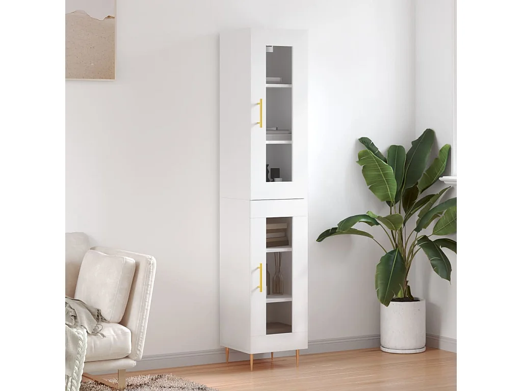 Aparador alto madera contrachapada blanco 34,5x34x180 cm ES98560