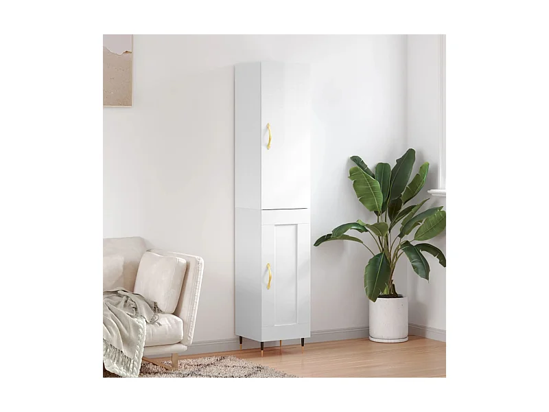 Highboard,Kommode Hochglanz-Weiß 34,5x34x180 cm Holzwerkstoff -gkd697987