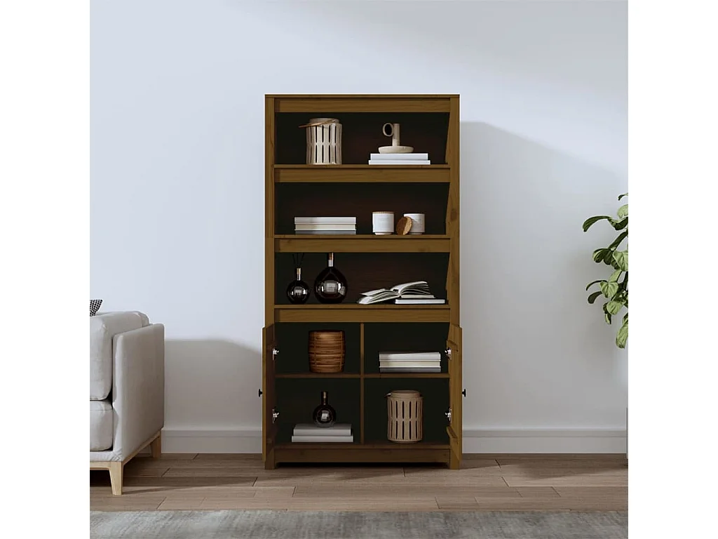 Highboard,Kommode Honigbraun 80x35x154 cm Massivholz Kiefer -gkd639500