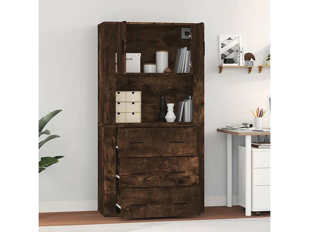 Hoge kast bewerkt hout gerookt eikenkleurig NL24408