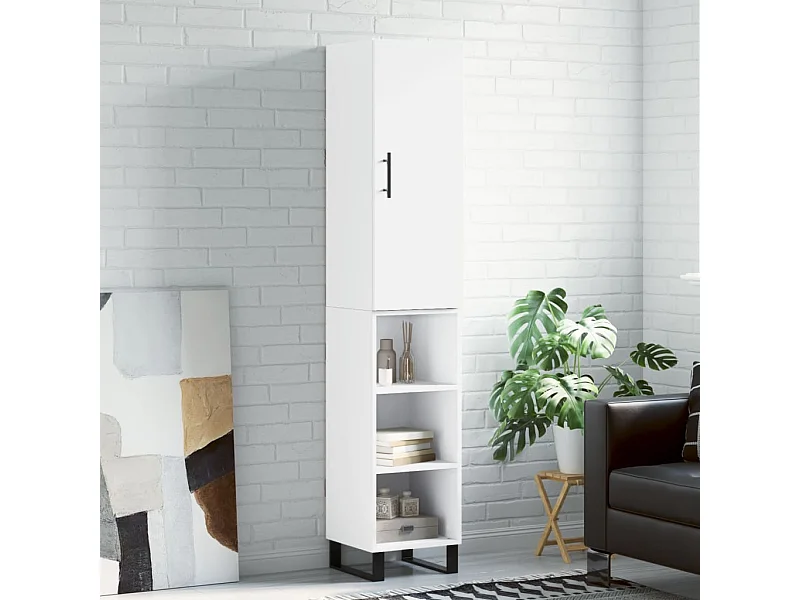 Buffet haut Blanc 34,5x34x180 cm Bois d'ingénierie QWE83395