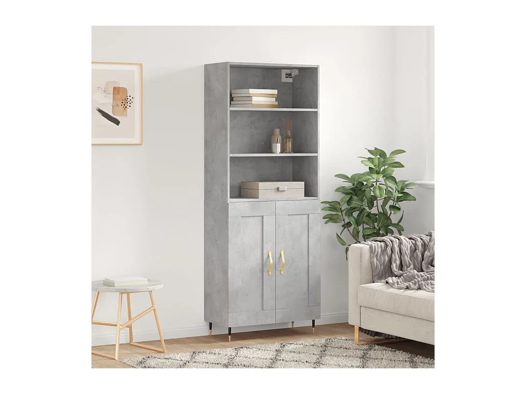 Hoge kast 69,5x34x180 cm bewerkt hout betongrijs NL991377