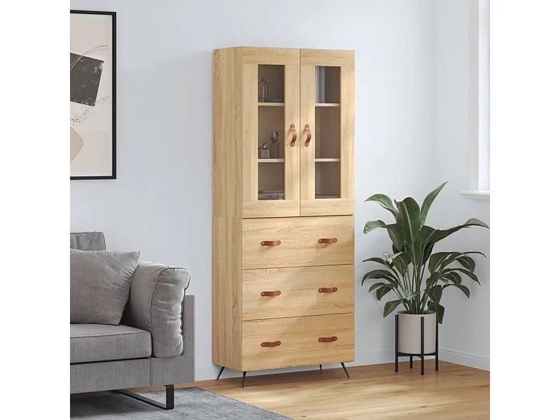 Aparador alto 69,5x34x180 cm derivados de madeira cor sonoma PT594097