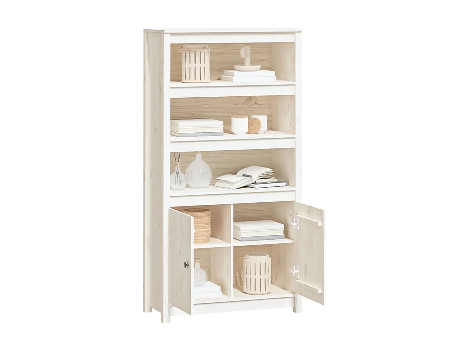 Aparador alto 80x35x154 cm madeira de pinho maciça branco PT756003