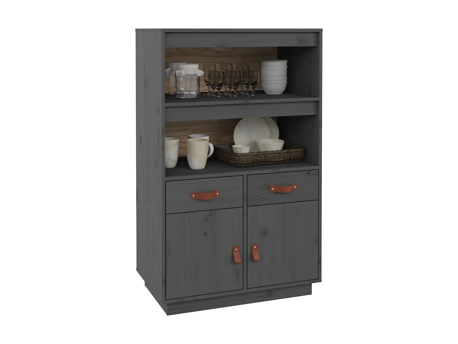Buffet haut Gris 67x40x108,5 cm Bois massif de pin EGER77530