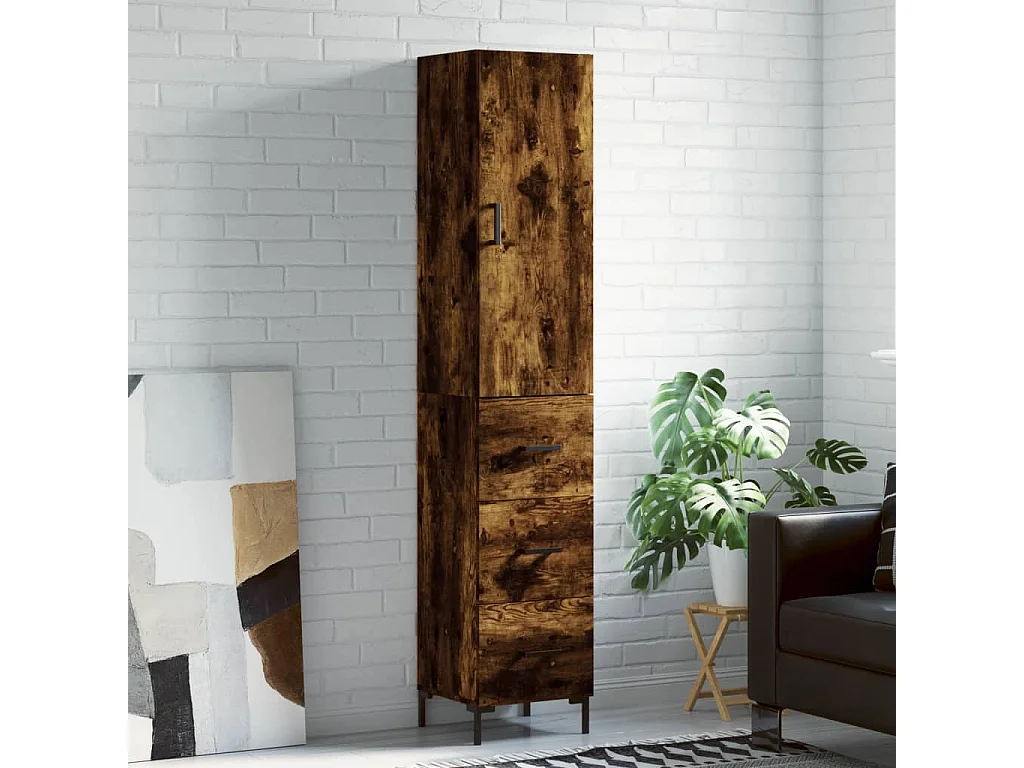 Highboard,Kommode Räuchereiche 34,5x34x180 cm Holzwerkstoff -gkd842724