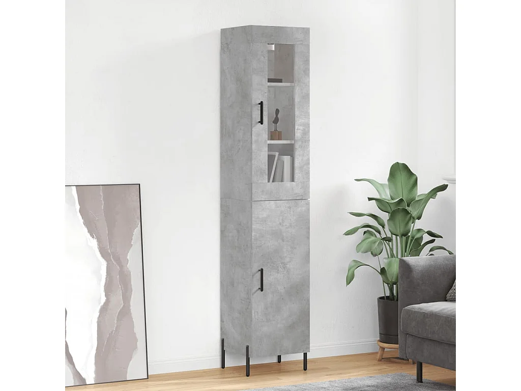 Buffet haut Gris béton 34,5x34x180 cm Bois d'ingénierie QWE19189