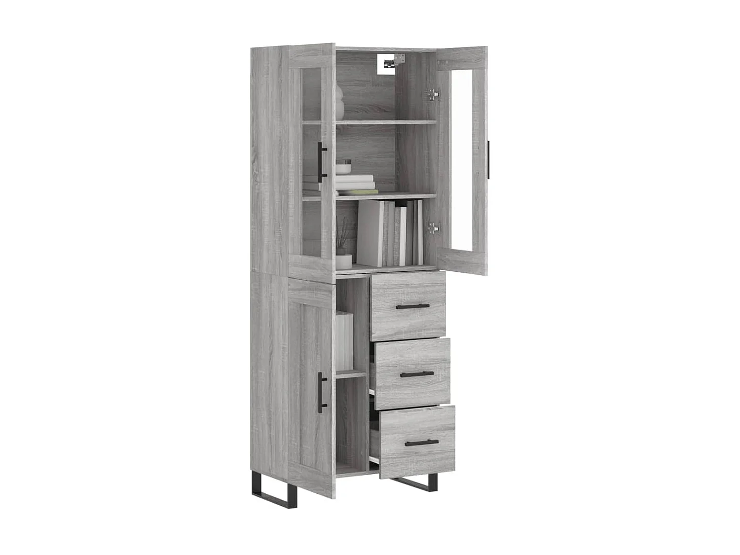 Aparador alto madera contrachapada gris sonoma 69,5x34x180 cm ES349434