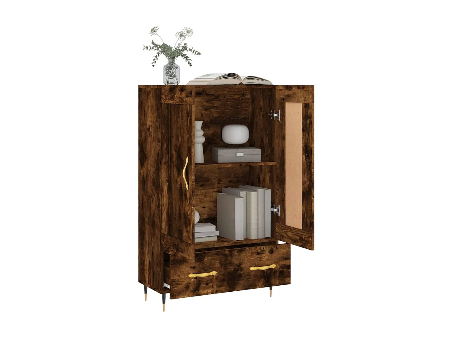 Hoge kast 69,5x31x115 cm bewerkt hout gerookt eikenkleurig NL42377