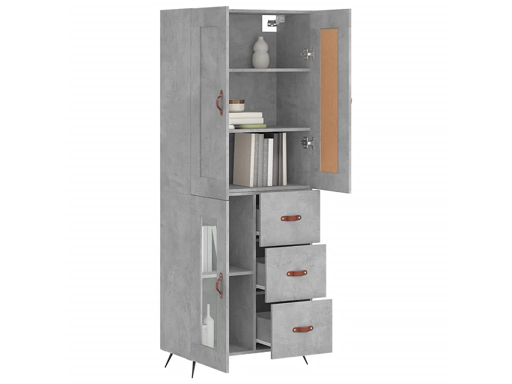 Aparador alto madera contrachapada gris hormigón 69,5x34x180 cm ES22536