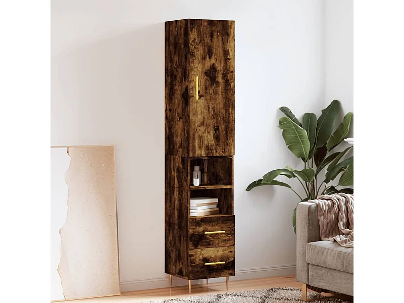 Highboard,Kommode Räuchereiche 34,5x34x180 cm Holzwerkstoff -gkd143912
