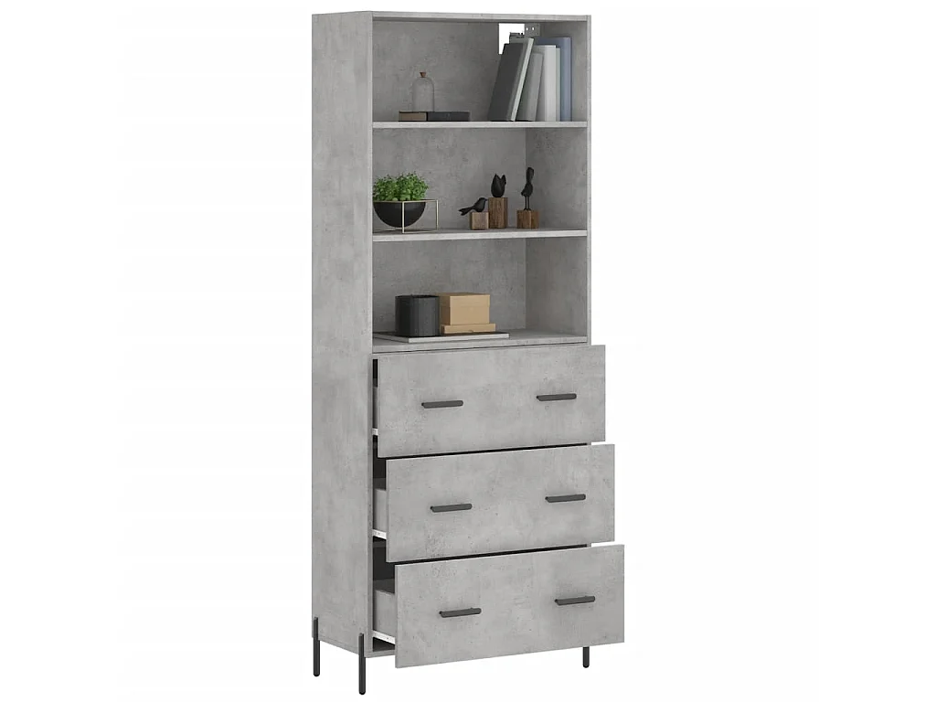 Buffet haut Gris béton 69,5x34x180 cm Bois d'ingénierie QWE58430