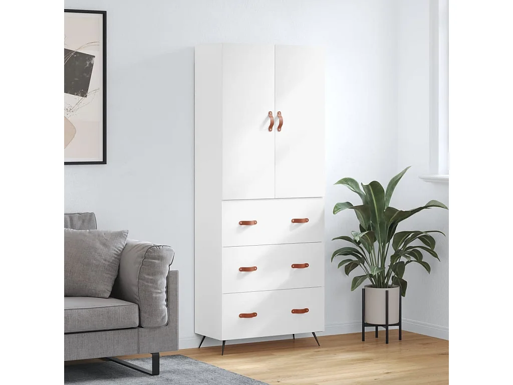 Highboard,Kommode Weiß 69,5x34x180 cm Holzwerkstoff -gkd58228