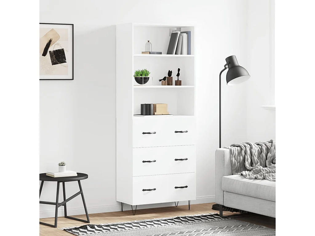 Hoge kast 69,5x34x180 cm bewerkt hout wit NL608889