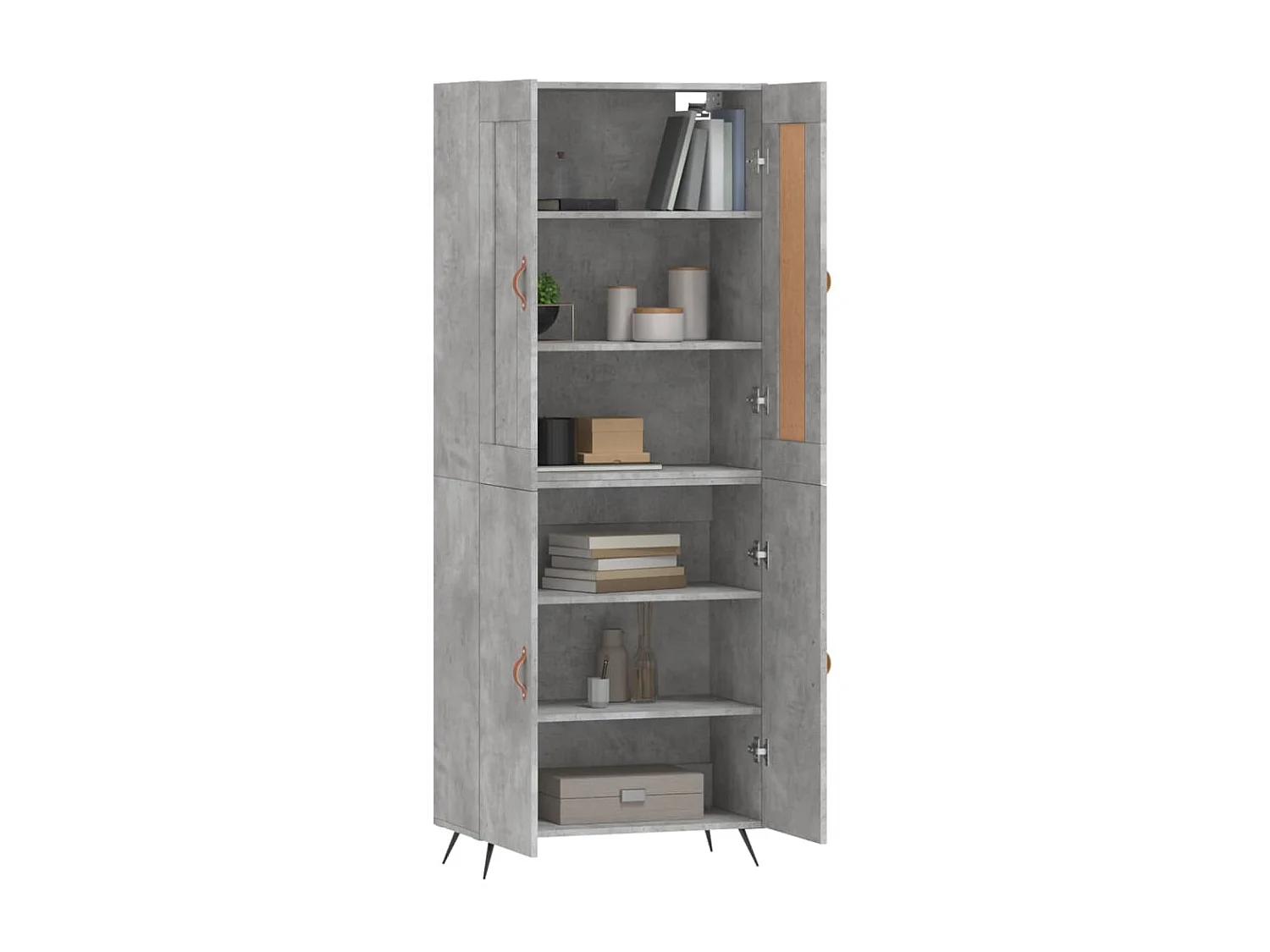 Hoge kast 69,5x34x180 cm bewerkt hout betongrijs NL260807