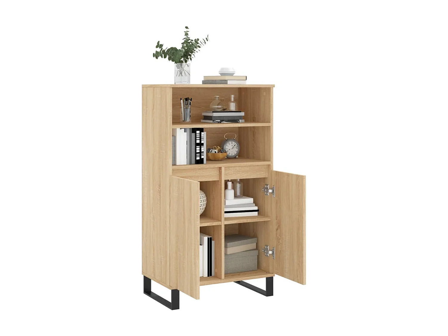 Aparador alto madera contrachapada color roble 60x36x110 cm ES79752