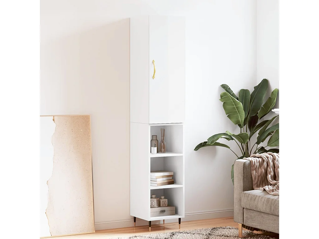 Aparador alto madera contrachapada blanco brillo 34,5x34x180 cm ES15863