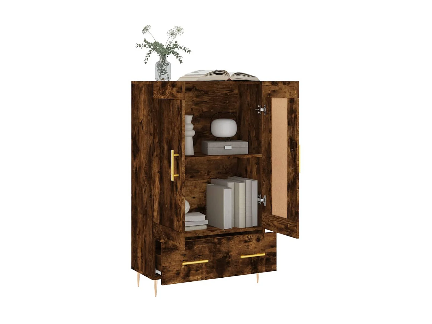 Buffet haut chêne fumé 69,5x31x115 cm bois d'ingénierie QWE42260