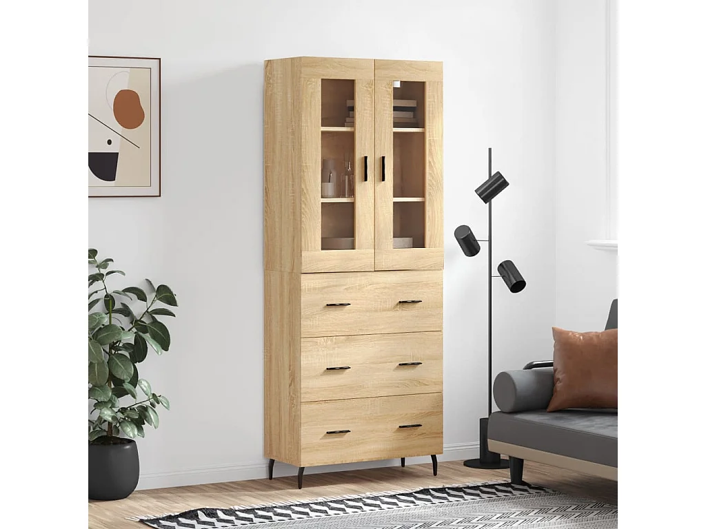 Aparador alto madera contrachapada color roble 69,5x34x180 cm ES365502