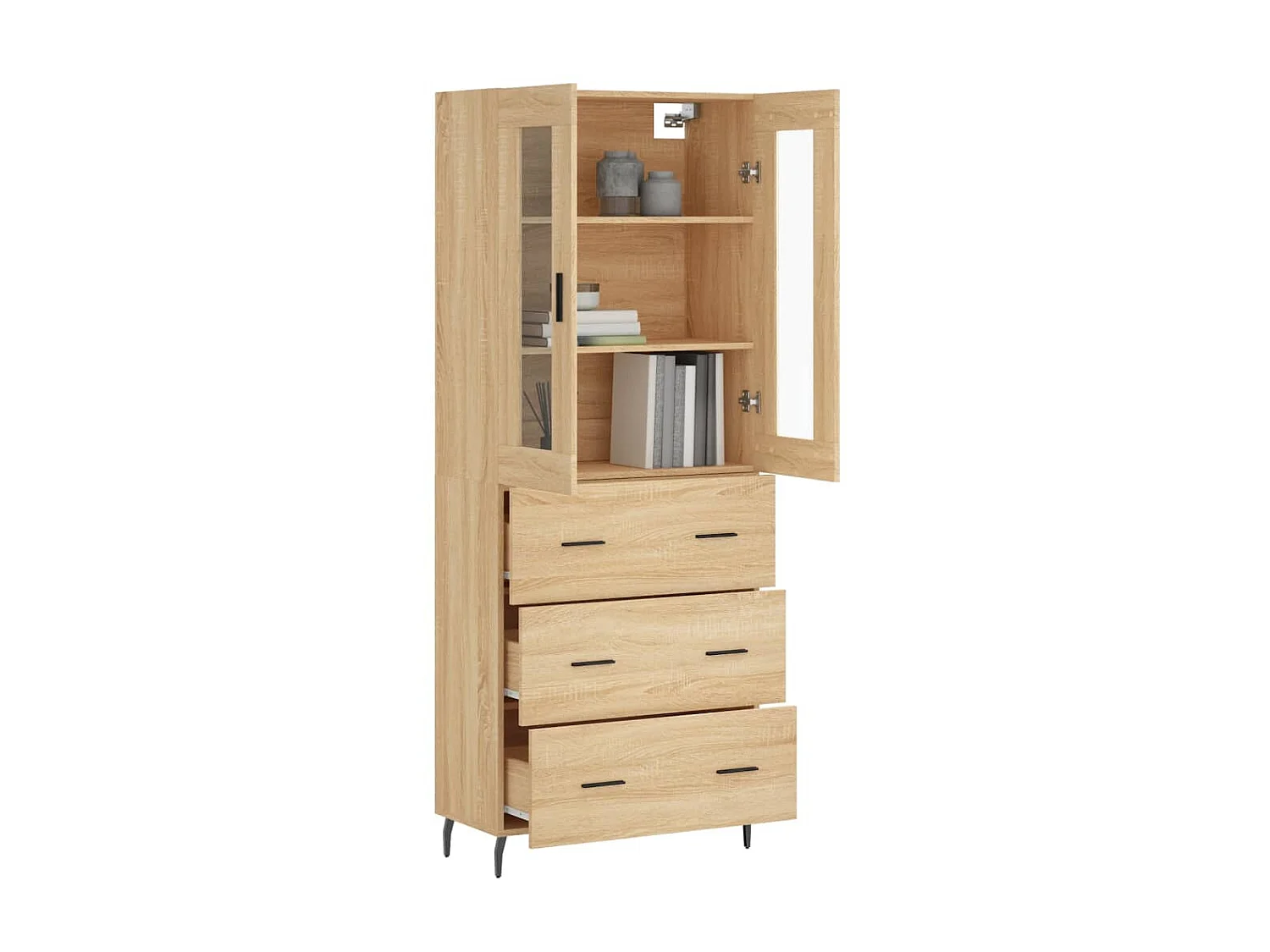 Aparador alto madera contrachapada color roble 69,5x34x180 cm ES365502