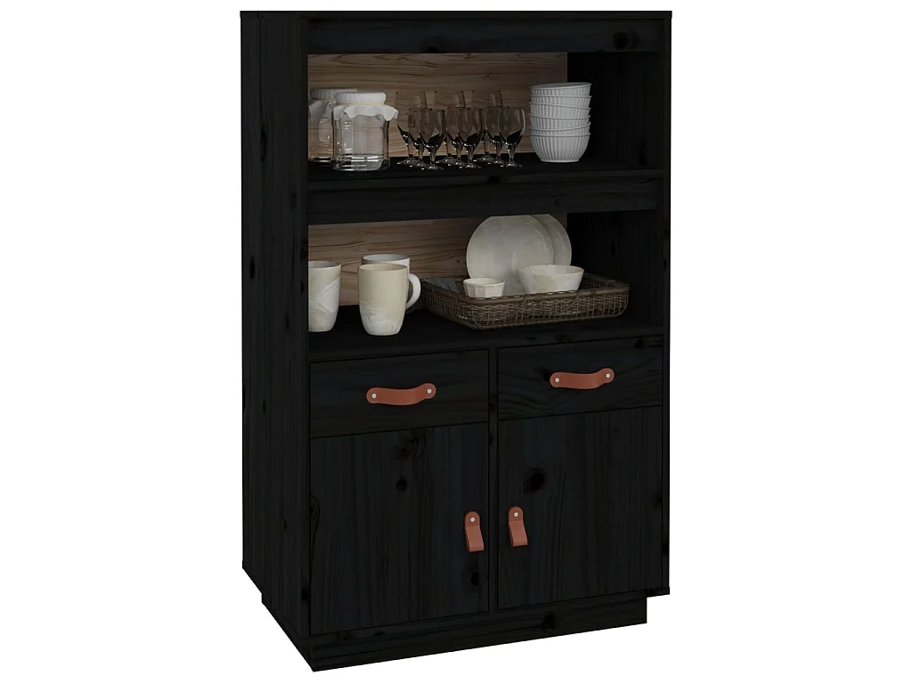 Aparador alto 67x40x108,5 cm pinho maciço preto PT942442