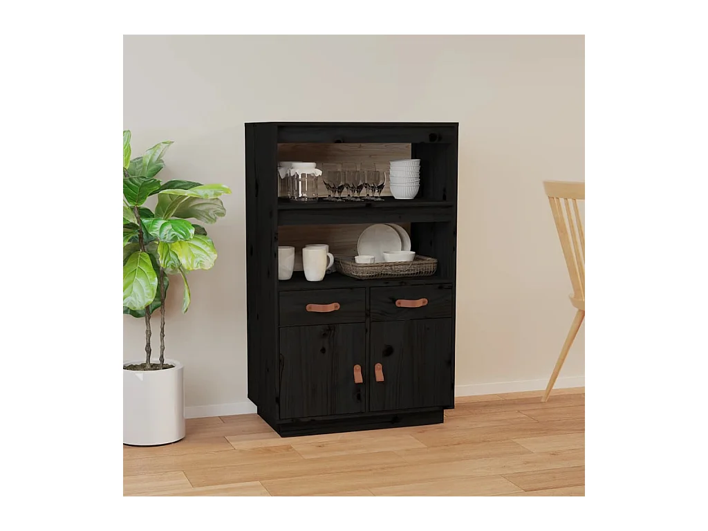 Buffet haut Noir 67x40x108,5 cm Bois massif de pin EGER54698