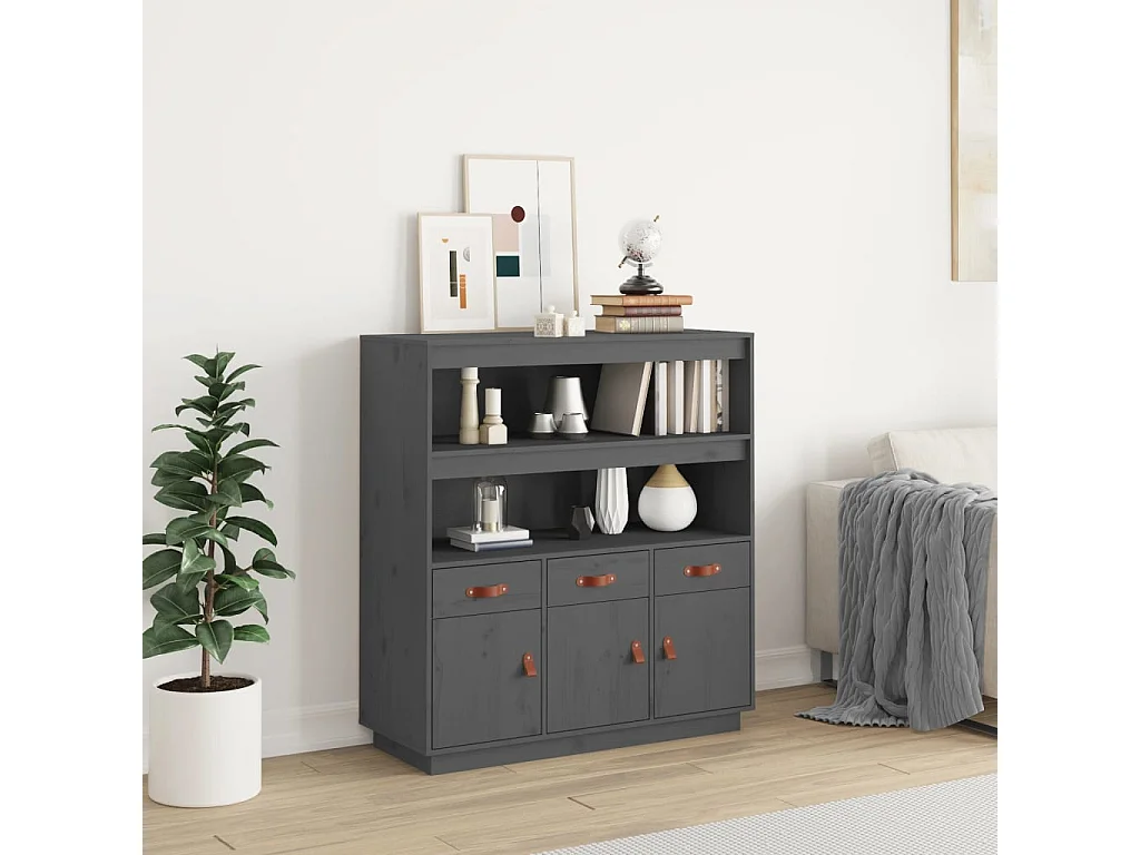 Buffet haut Gris 100x40x108,5 cm Bois massif de pin EGER51932