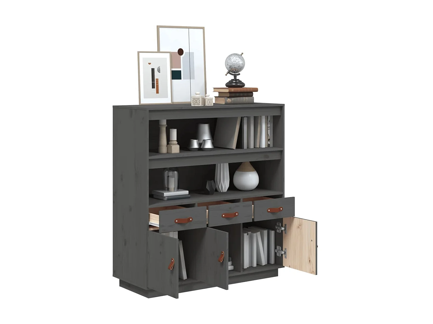 Buffet haut Gris 100x40x108,5 cm Bois massif de pin EGER51932