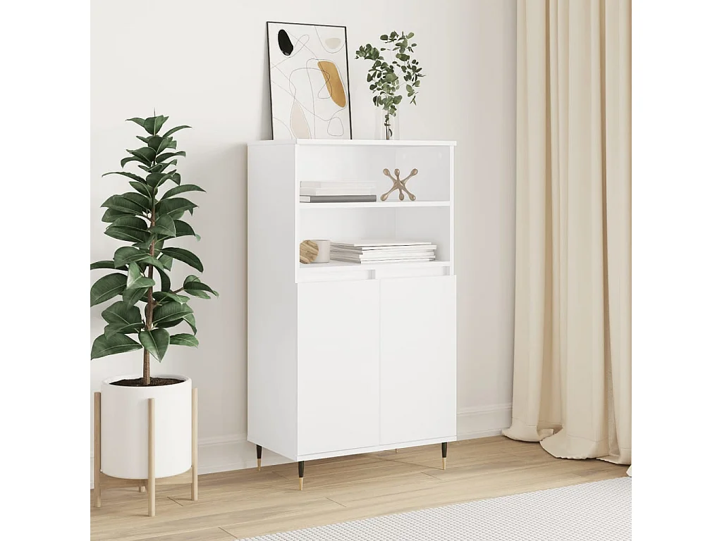 Buffet haut Blanc 60x36x110 cm Bois d'ingénierie QWE26553