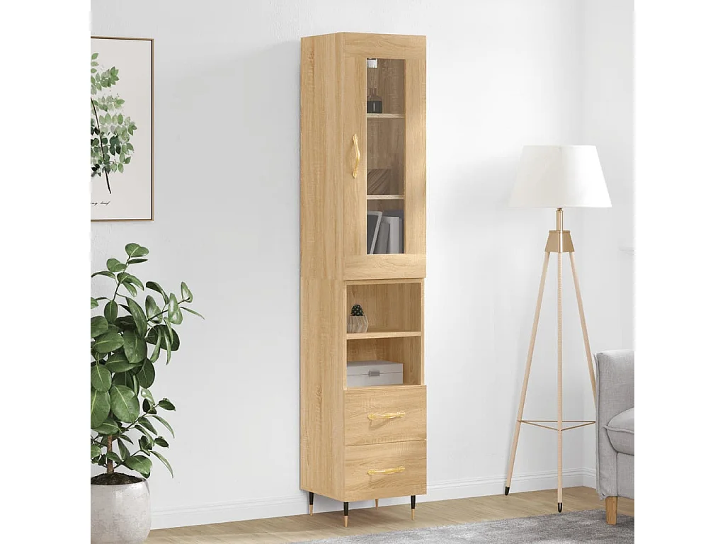 Buffet haut Chêne sonoma 34,5x34x180 cm Bois d'ingénierie QWE99654