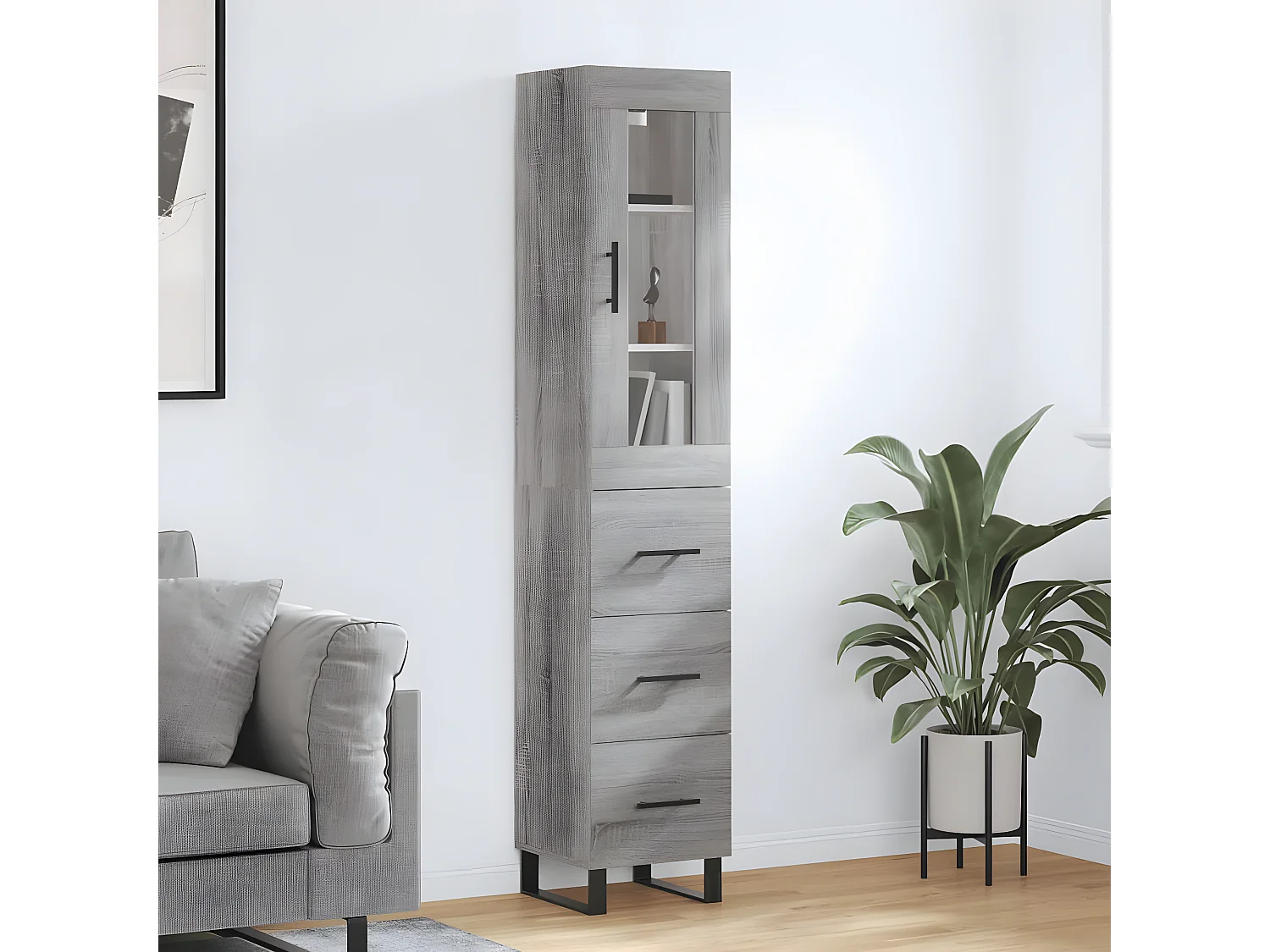 Hoge kast 34,5x34x180 cm bewerkt hout grijs sonoma eikenkleurig NL394095