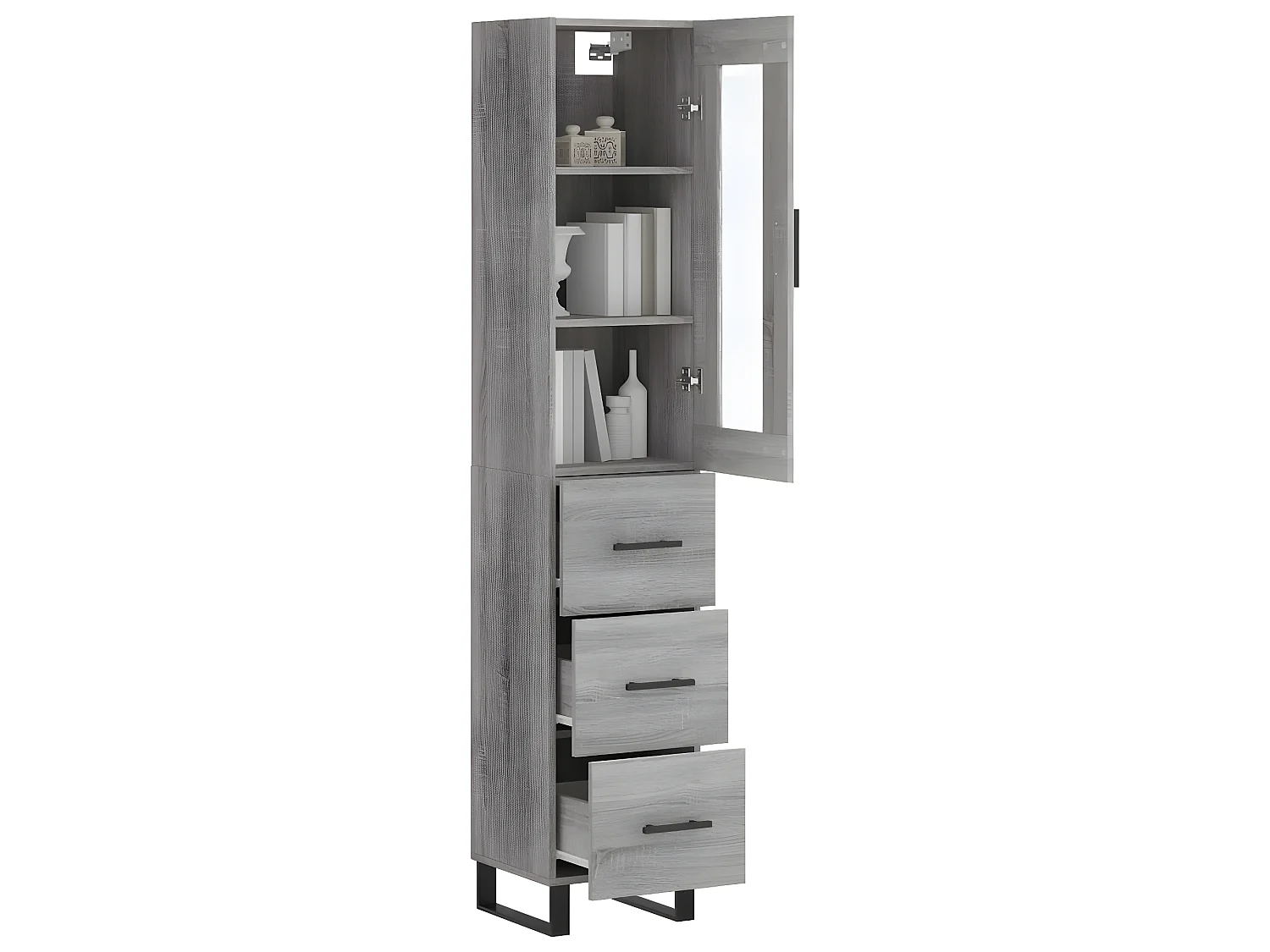 Hoge kast 34,5x34x180 cm bewerkt hout grijs sonoma eikenkleurig NL394095