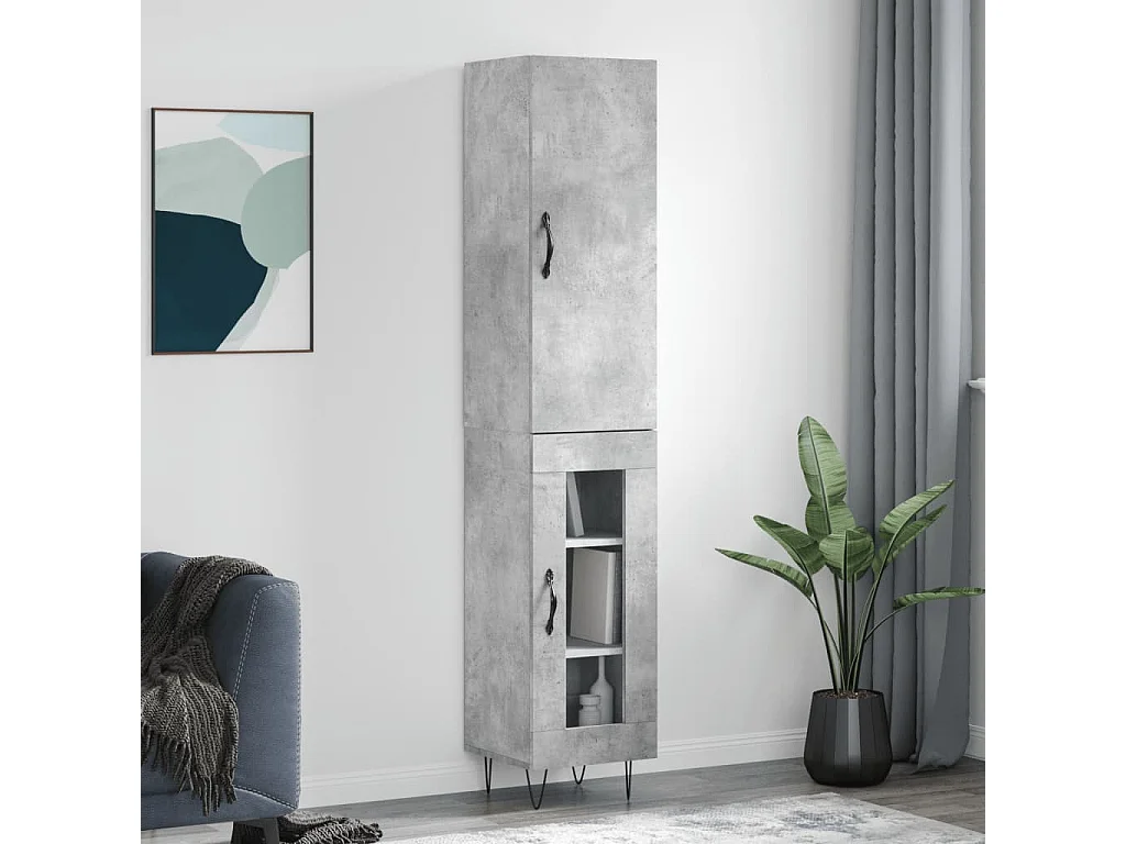 Aparador de madera contrachapada gris hormigón 34,5x34x180 cm ES68041