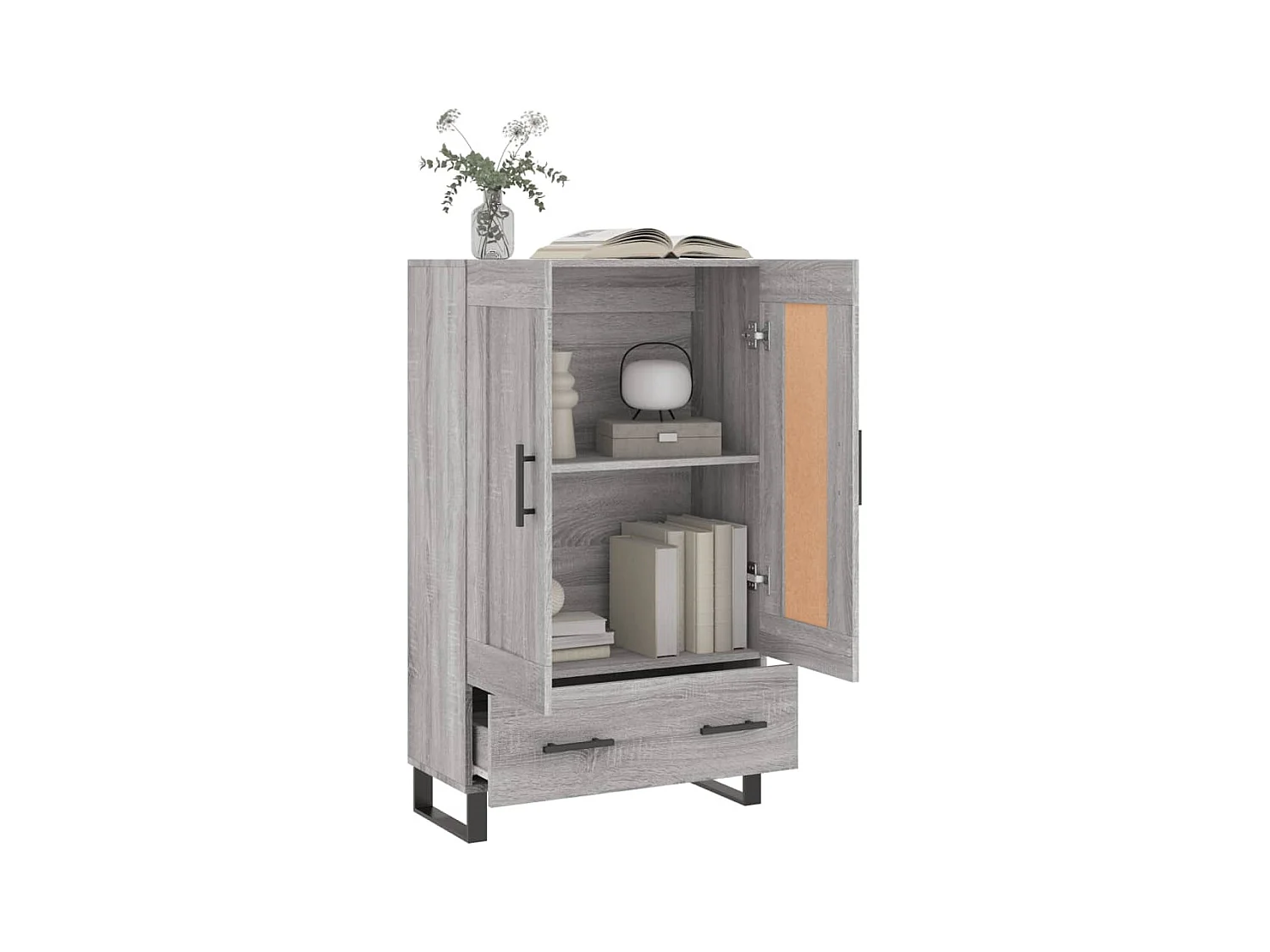 Aparador alto madera de ingeniería gris Sonoma 69,5x31x115 cm ES40228