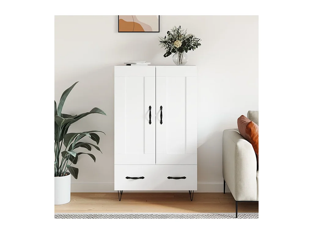 Buffet haut blanc 69,5x31x115 cm bois d'ingénierie QWE20014