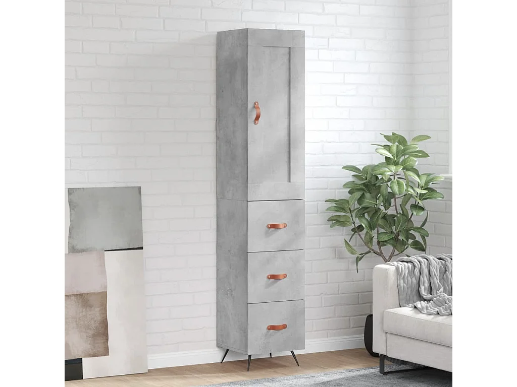 Buffet haut Gris béton 34,5x34x180 cm Bois d'ingénierie QWE50715