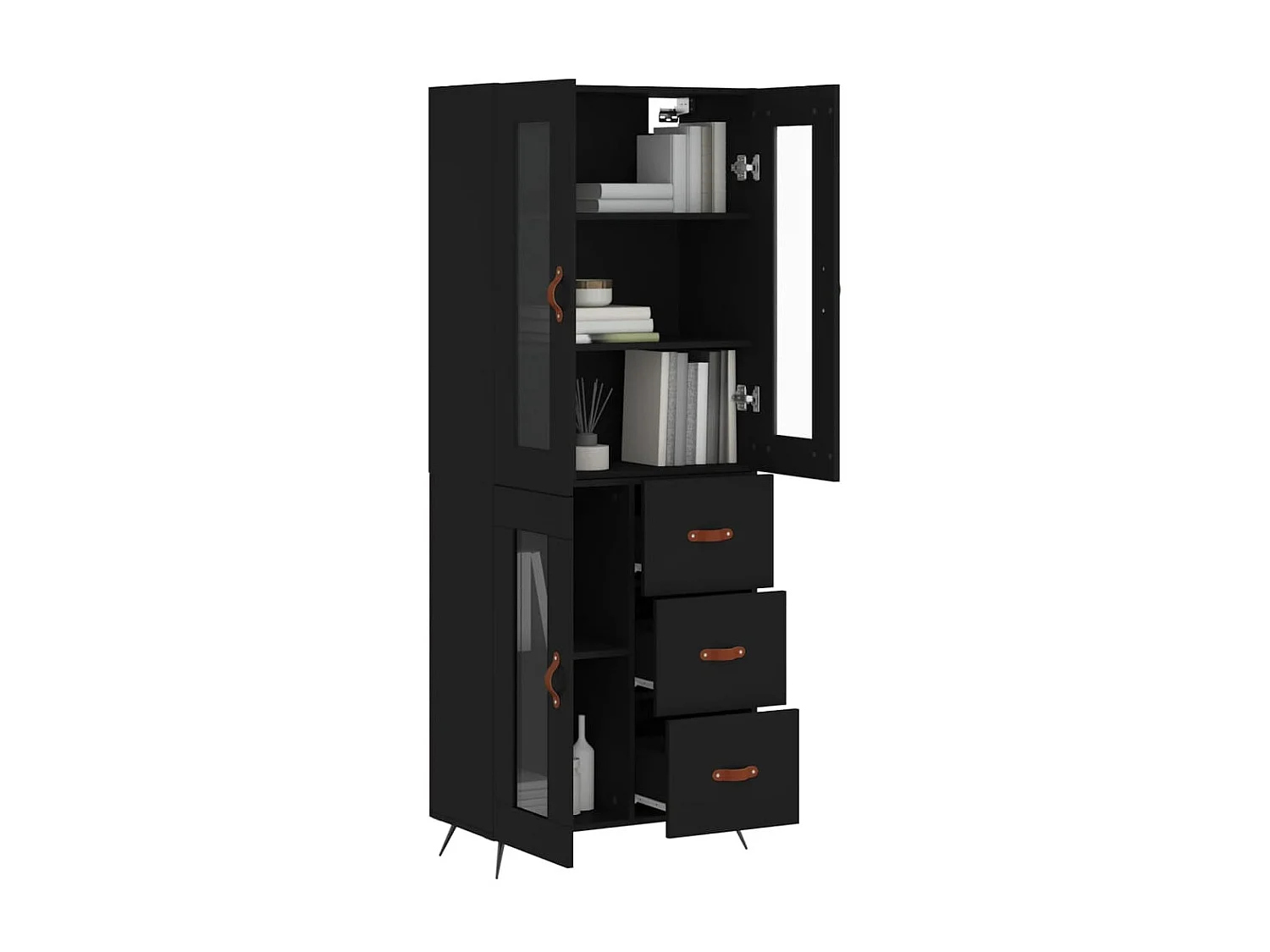 Buffet haut Noir 69,5x34x180 cm Bois d'ingénierie QWE75861