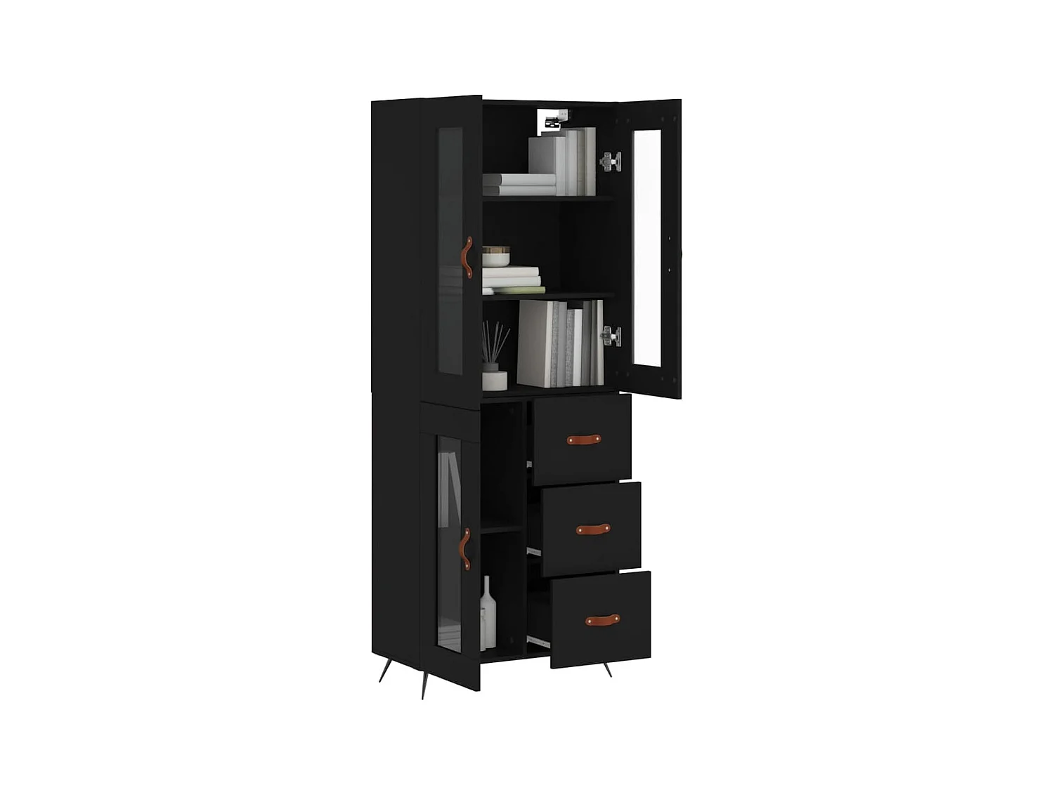 Highboard,Kommode Schwarz 69,5x34x180 cm Holzwerkstoff -gkd77001
