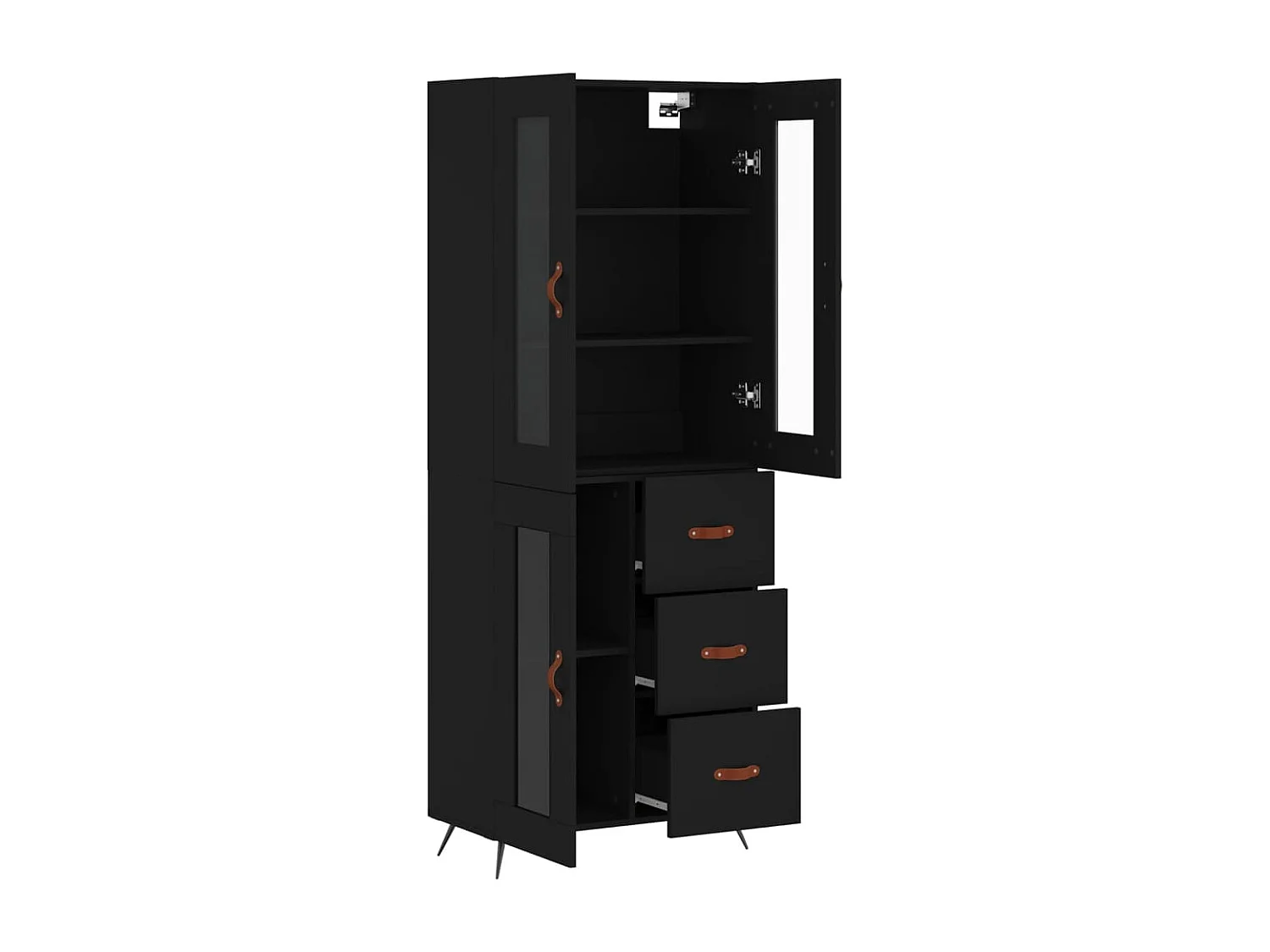 Highboard,Kommode Schwarz 69,5x34x180 cm Holzwerkstoff -gkd77001