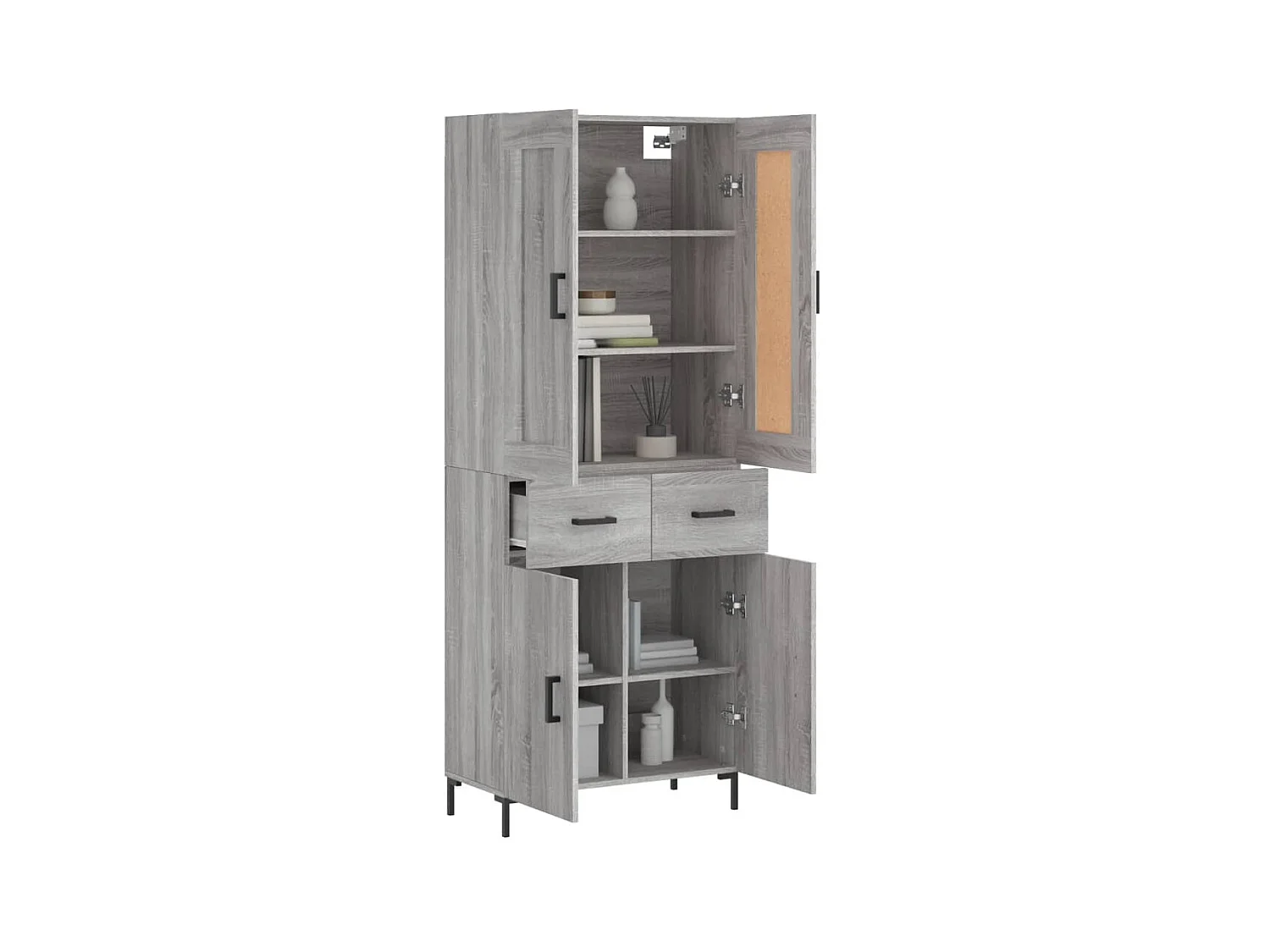 Aparador alto madera contrachapada gris sonoma 69,5x34x180 cm ES28695