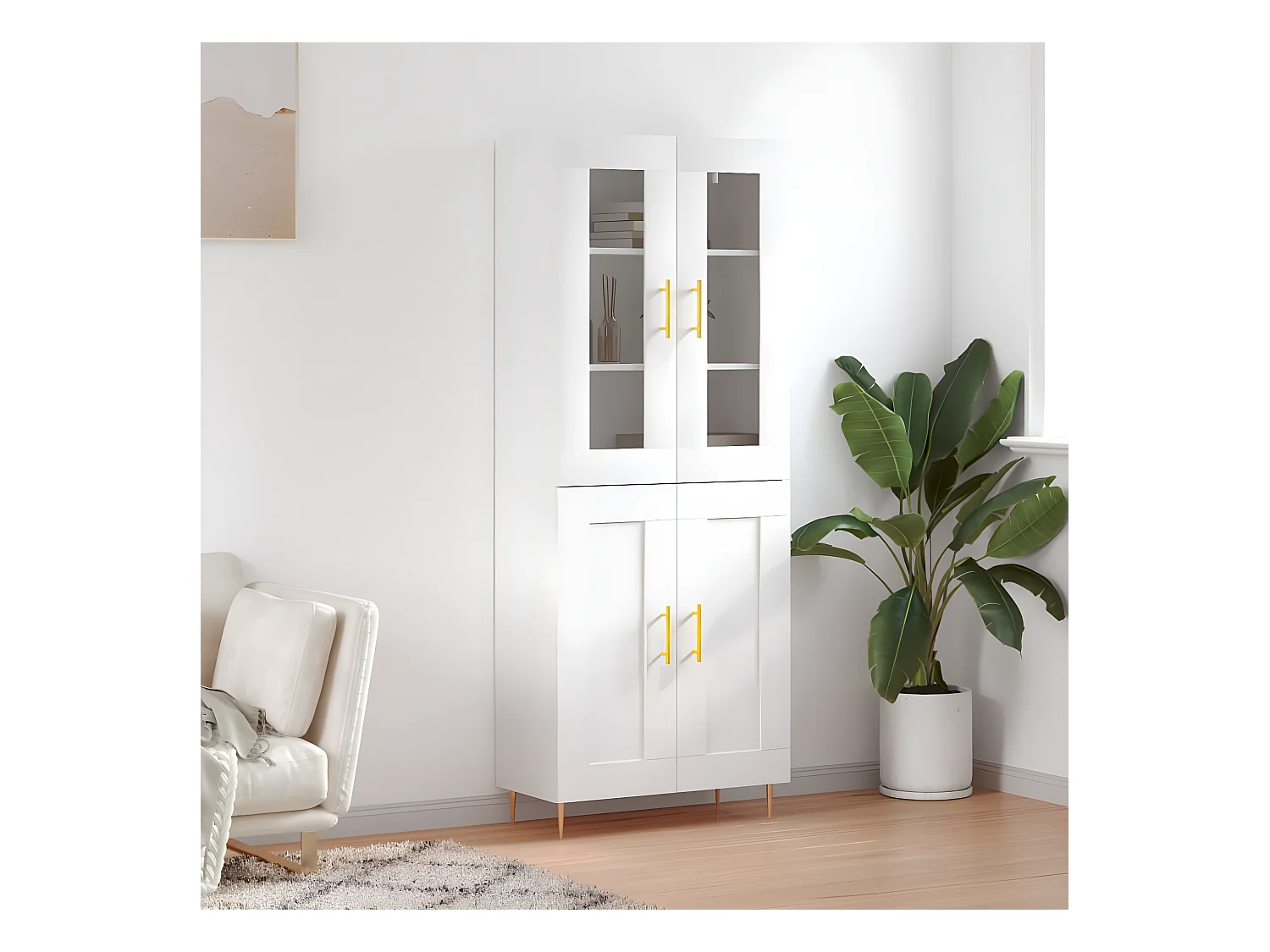 Buffet haut Blanc 69,5x34x180 cm Bois d'ingénierie QWE64738