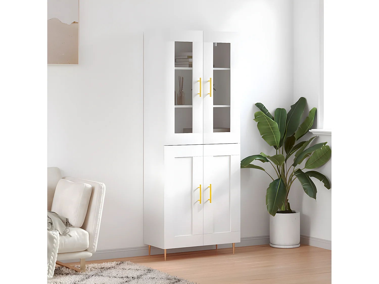 Aparador alto 69,5x34x180 cm derivados de madeira branco PT151536