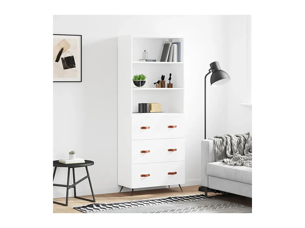 Buffet haut Blanc 69,5x34x180 cm Bois d'ingénierie QWE28374
