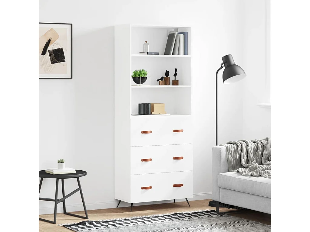 Hoge kast 69,5x34x180 cm bewerkt hout wit NL636166