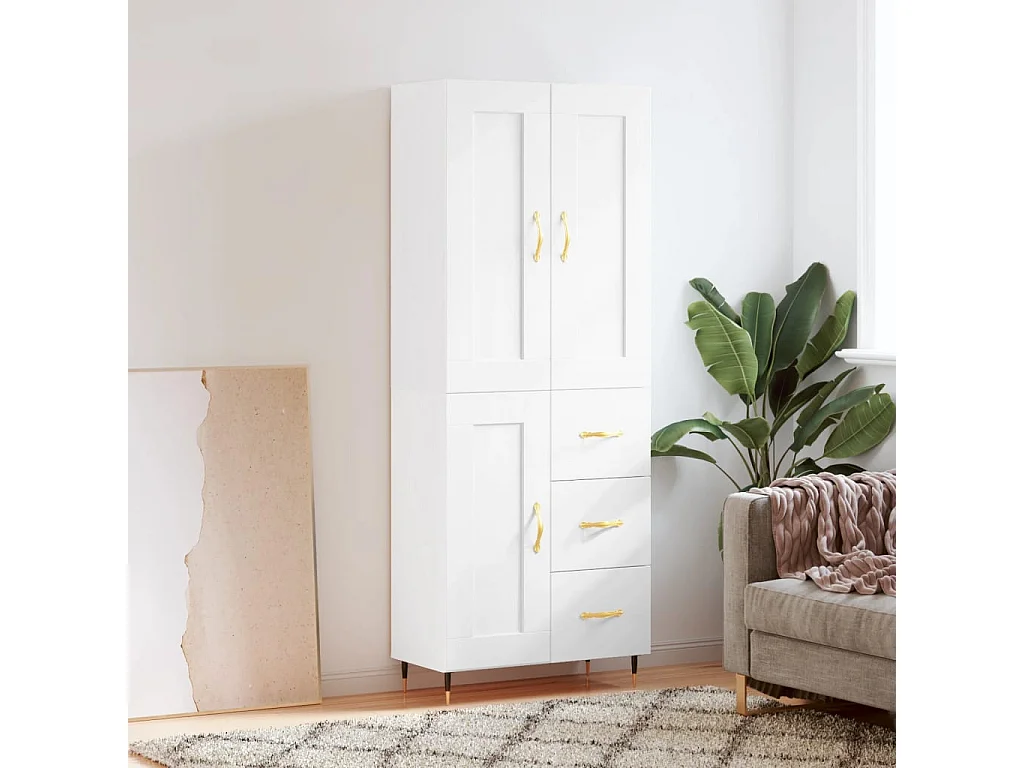 Aparador alto madera contrachapada blanco 69,5x34x180 cm ES83329