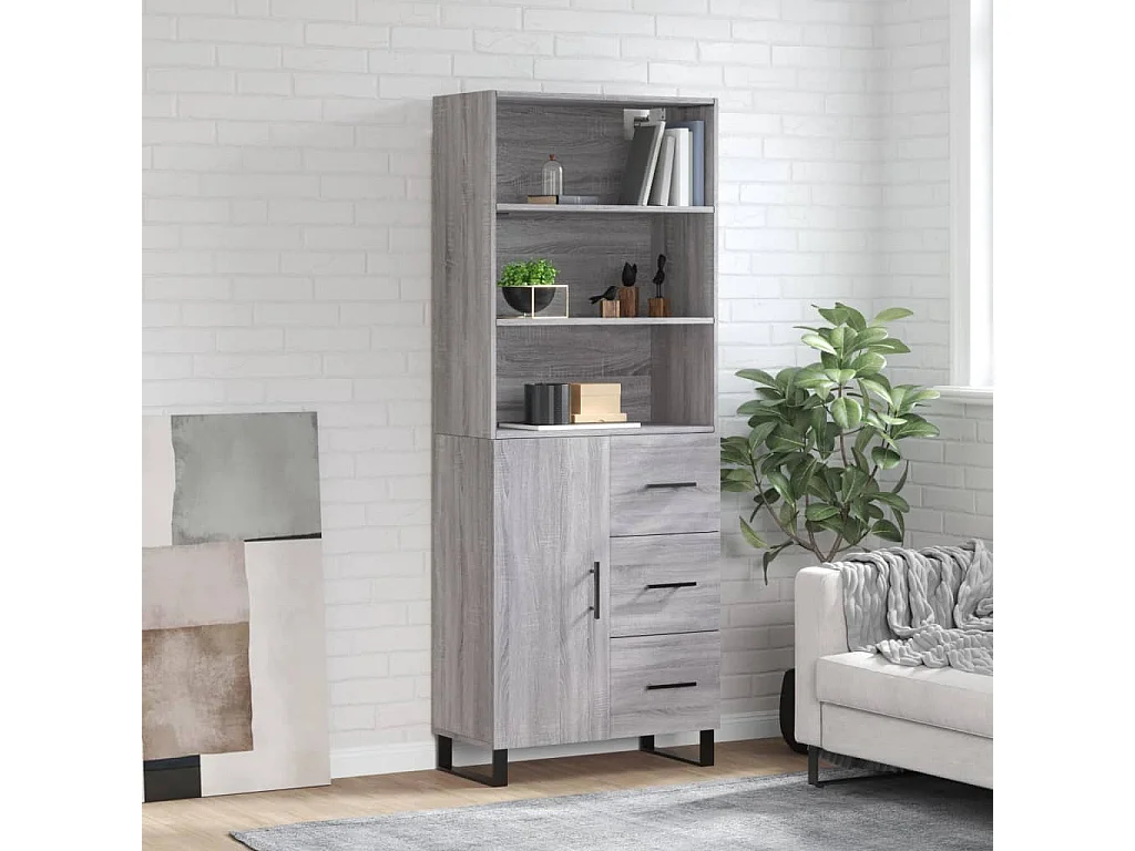 Buffet haut Sonoma gris 69,5x34x180 cm Bois d'ingénierie QWE73307