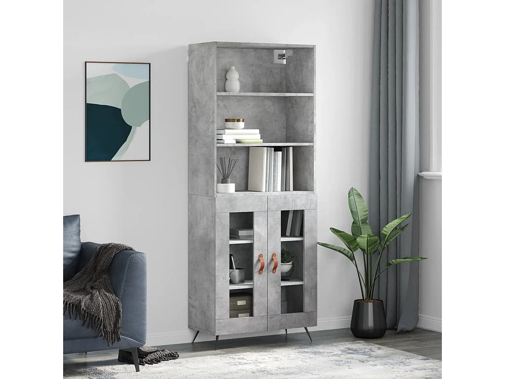 Buffet haut Gris béton 69,5x34x180 cm Bois d'ingénierie QWE10863
