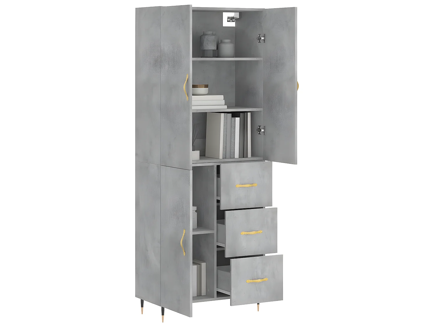 Highboard,Kommode Betongrau 69,5x34x180 cm Holzwerkstoff -gkd39458