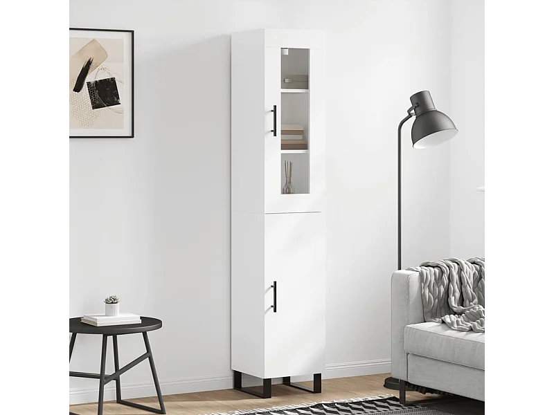 Buffet haut Blanc 34,5x34x180 cm Bois d'ingénierie QWE30221