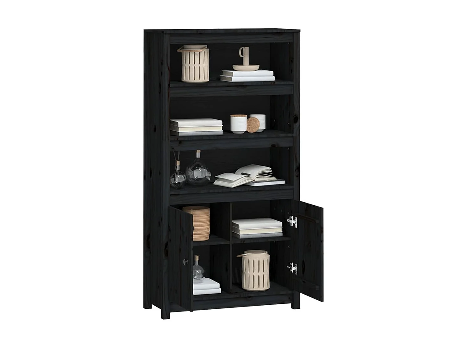 Highboard,Kommode Schwarz 80x35x154 cm Massivholz Kiefer -gkd670200